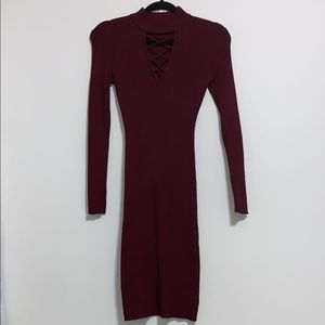 Ribbed Burgundy Knit Midi Dress